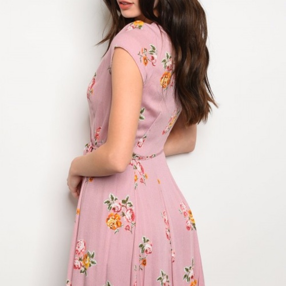 1 left - Pink Floral Printed Wrap Dress - Picture 5 of 8